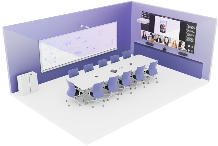 Modern hybrid meeting room with video conferencing capabilities